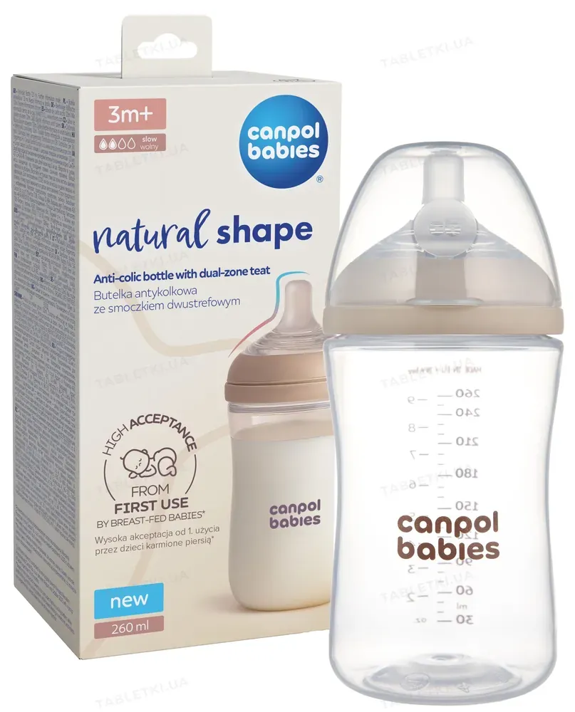 Пляшечка антиколікова Canpol Babies Natural Shape з соскою Dual-zone 260 мл (35/401)